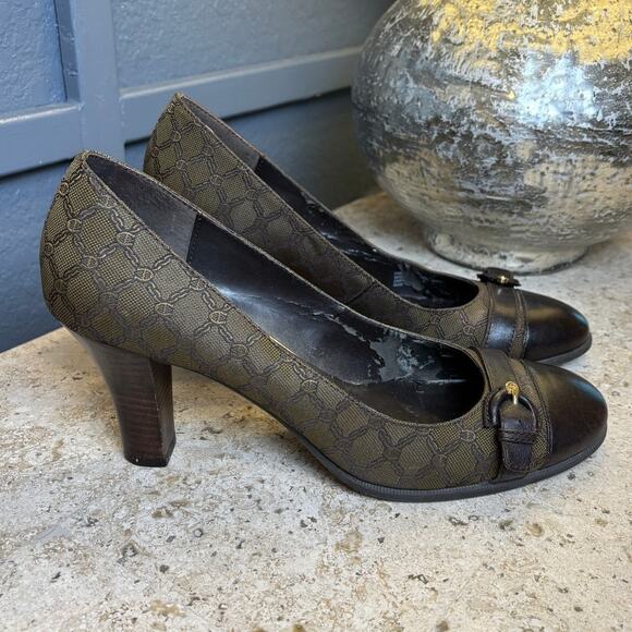 Etienne Aigner Womens Brown Logo Brass Hardware Classic Pump Heel Size 9.5 - Picture 1 of 7